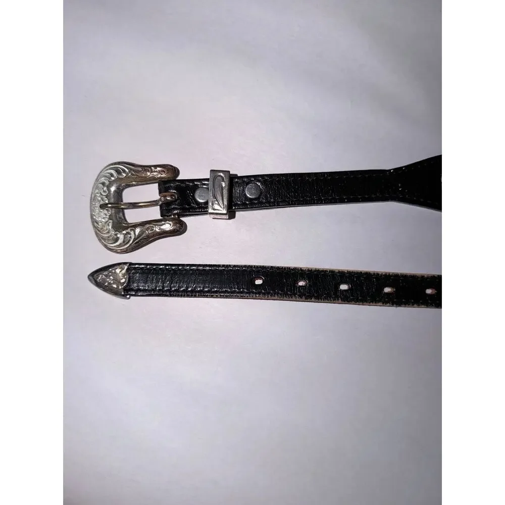 Vintage black leather rhinestone accent country western belt 34 USA made cowboy